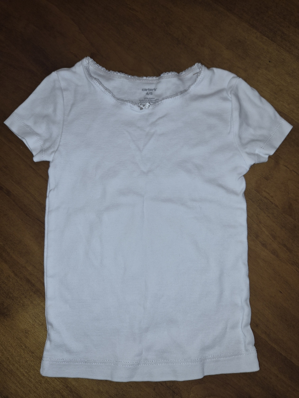Carter's White Short Sleeve Cottonn Tee with Lace Trim 4-5